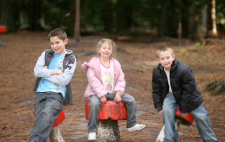 Kinder auf einem Waldspielplatz